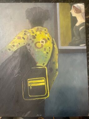 Contemporary Figurative Wall Art - Cristina Blanch oil on wood 22by22